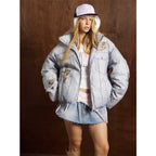 Distressed Denim-Effect Puffer Jacket