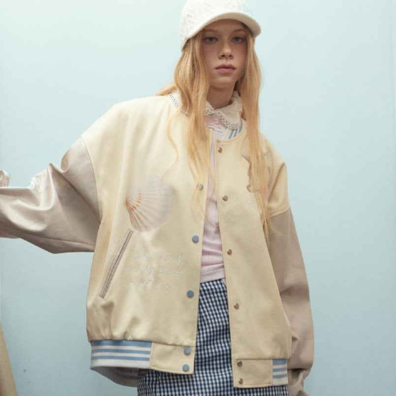 Printed PU Patchwork Casual Jacket