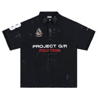 Polo Shirt with Patchwork Badge Letter Embroidery