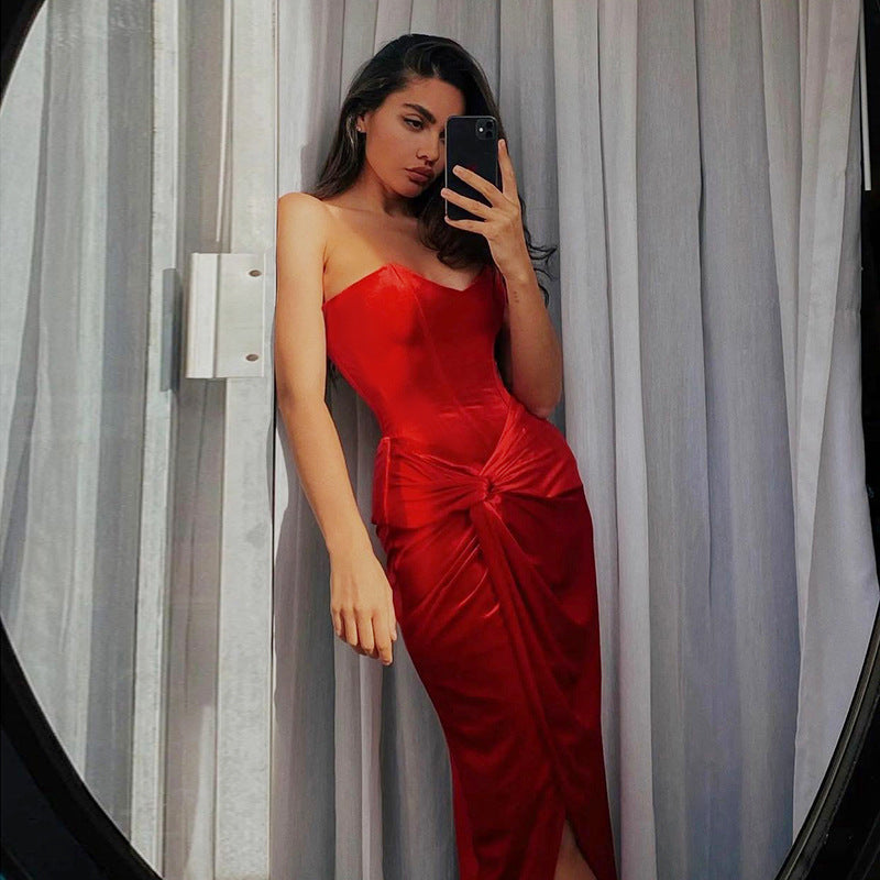 Tailored strapless velvet dress