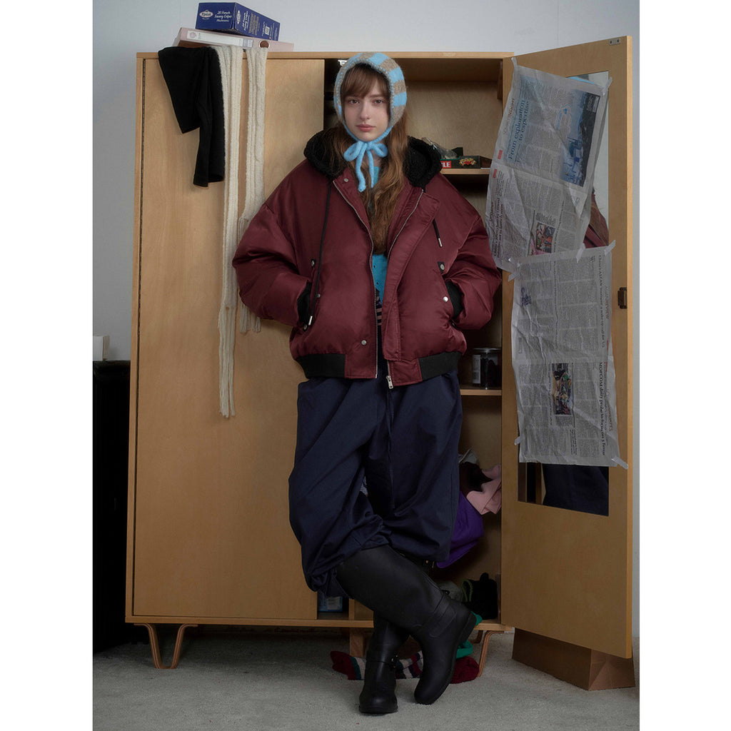 Lamb Wool Spliced Hooded Cotton Jacket