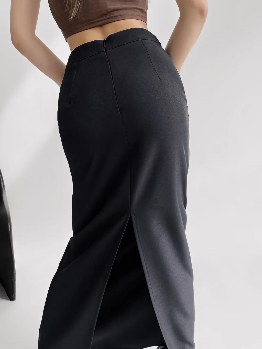 Back-Slit Fitted Midi Skirt