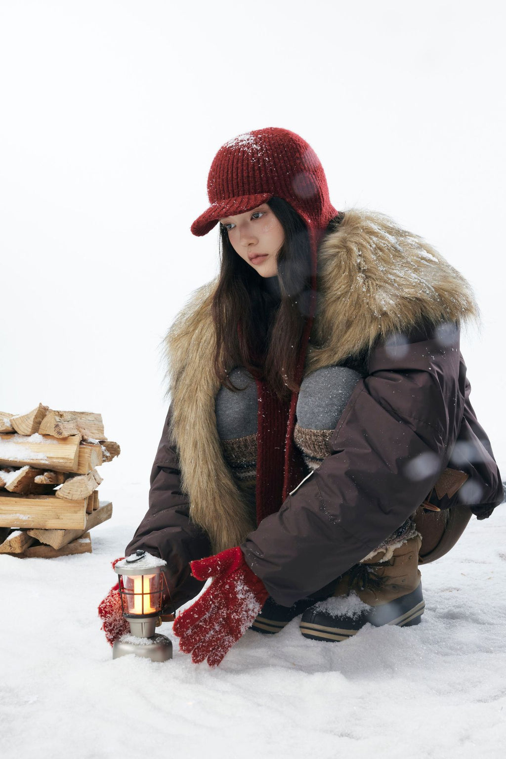 Cotton Jacket With Fur Collar