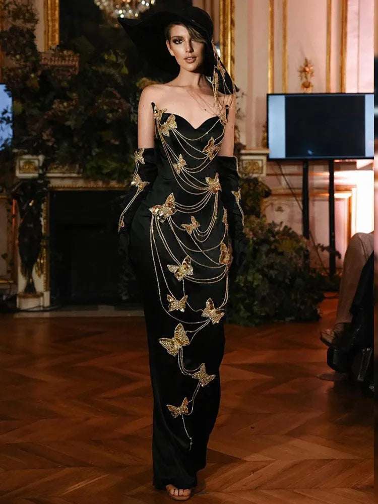 Elegant Butterfly Beaded Dress