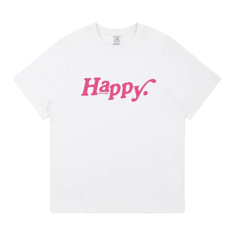Happy Not Really Minimalist Letter Print Loose Cotton Short Sleeve T-Shirt for Women