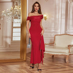 One Shoulder Mesh Ribbon Dress