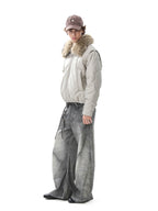 Short Style Leather Fur Collar Jacket