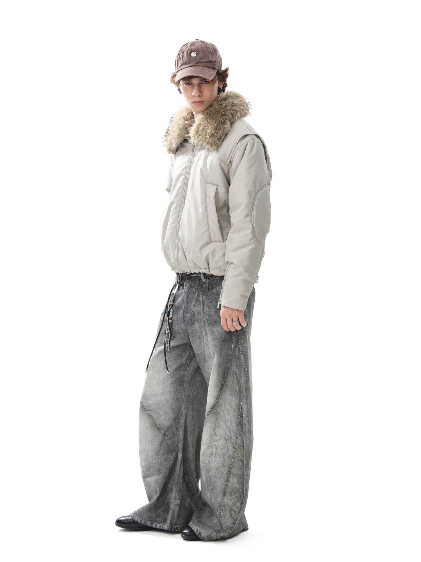 Short Style Leather Fur Collar Jacket