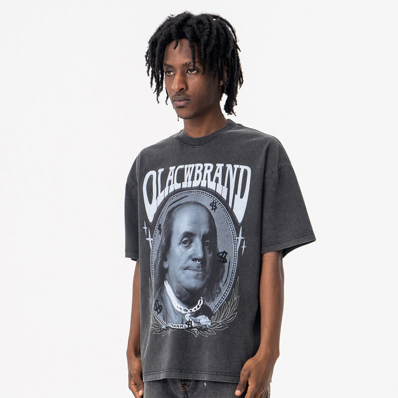 Men's Vintage Retro Portrait Print Crew Neck Short Sleeve T-Shirt