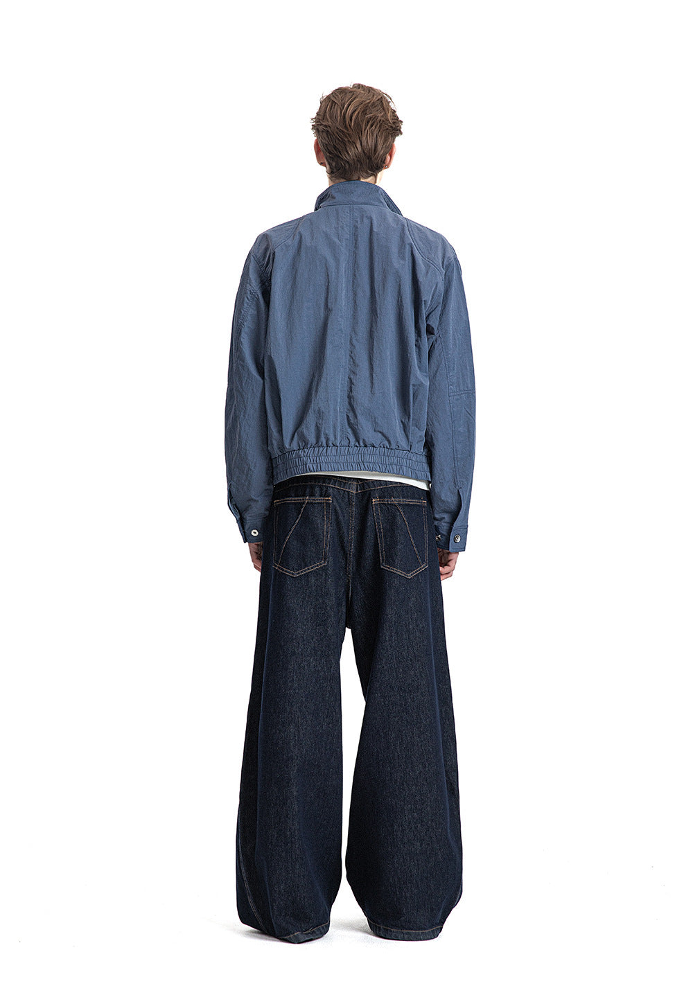 Wide Boxed Nylon Stand Collar Jacket