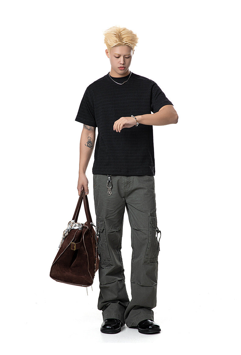 Jacquard Crew Neck Short Sleeve T-Shirt
