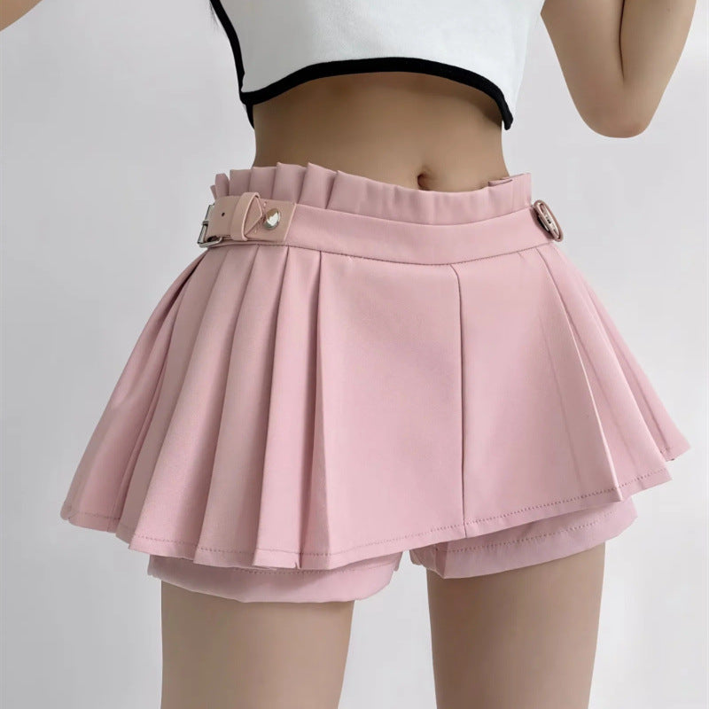 Belt pleate A-line skirt