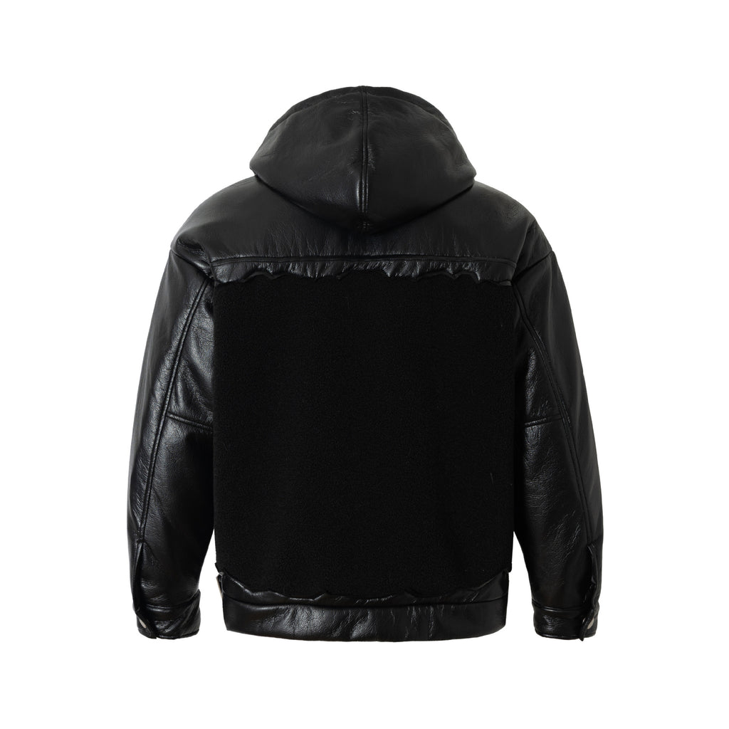 Lamb Wool Spliced Leather Cotton Jacket