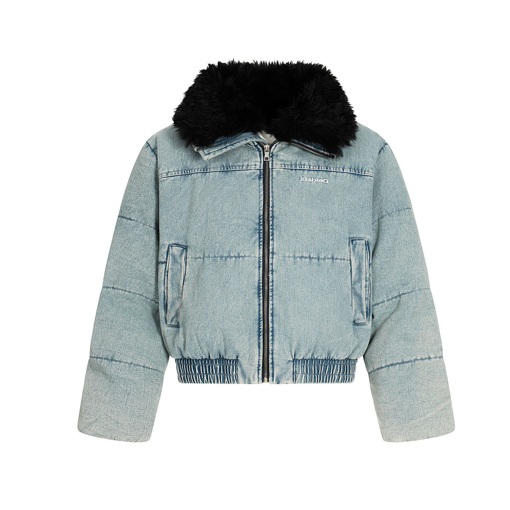 Retro Cropped Denim-Style Winter Jacket