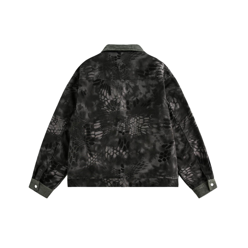 Retro camouflage snake pattern contrasting workwear jacket