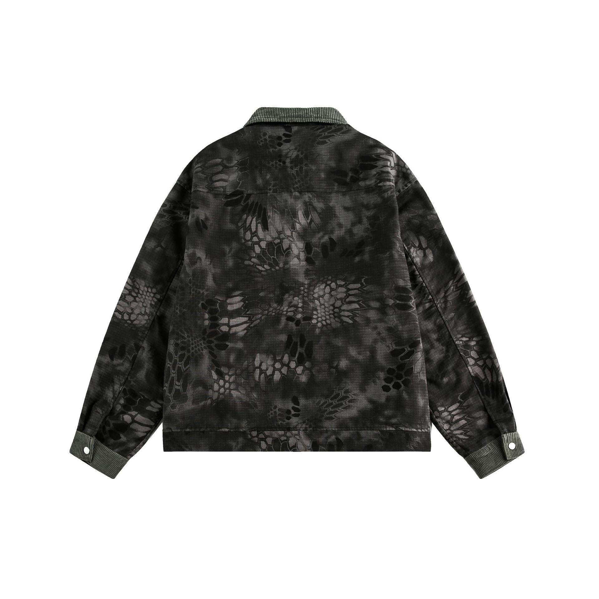 Retro camouflage snake pattern contrasting workwear jacket
