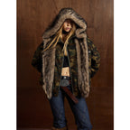 Oversized Camo Fur-Trimmed Winter Coat