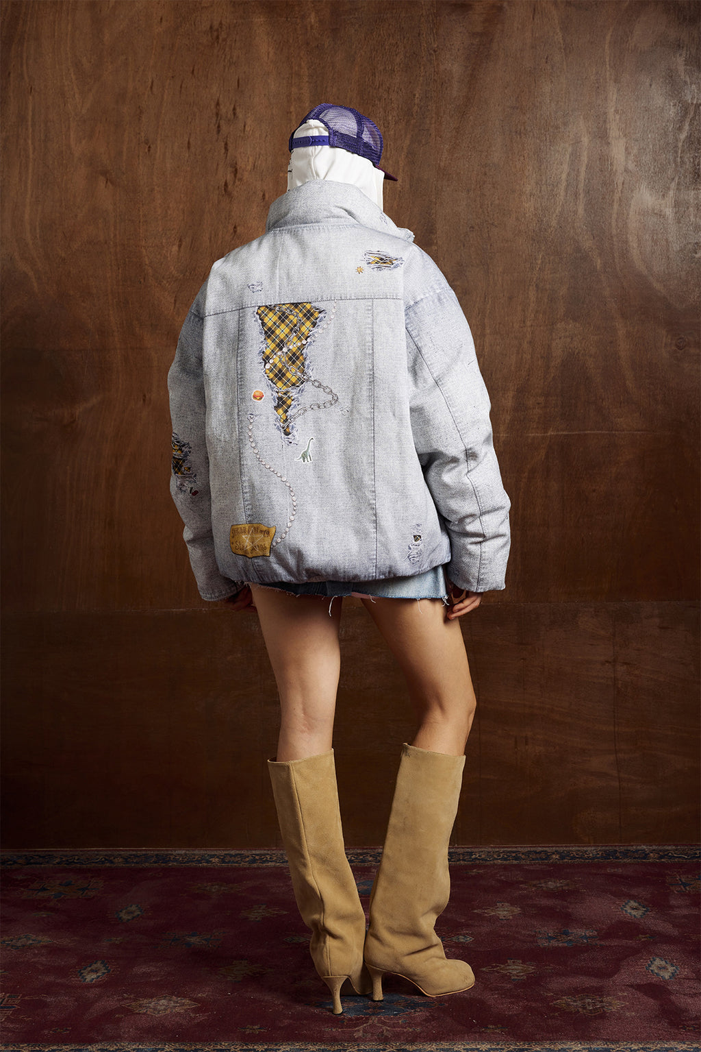 Distressed Denim-Effect Puffer Jacket