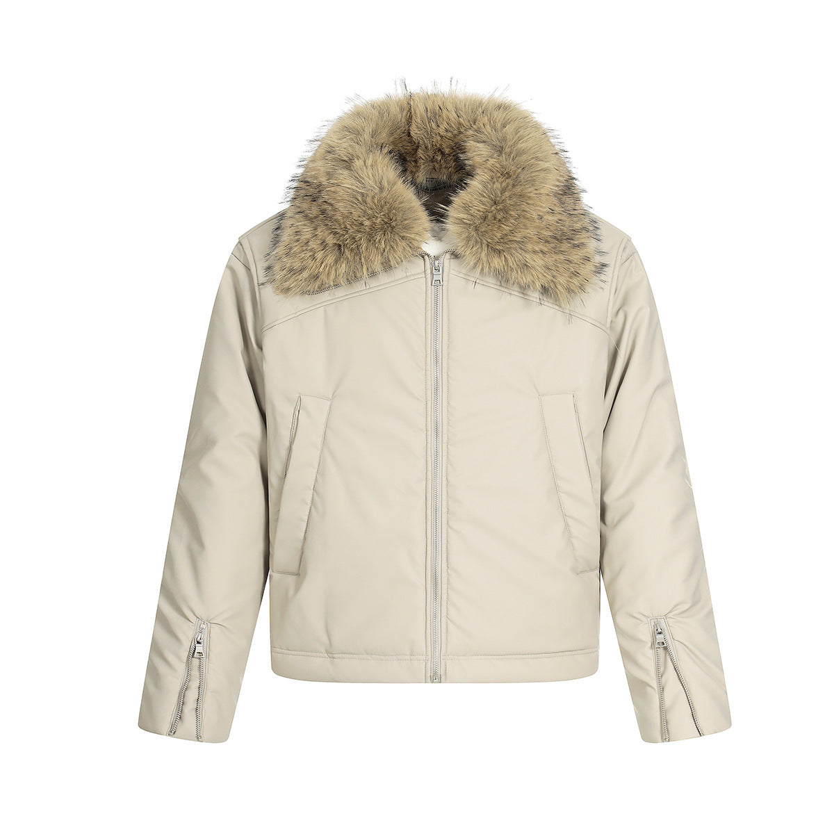 Short Style Leather Fur Collar Jacket