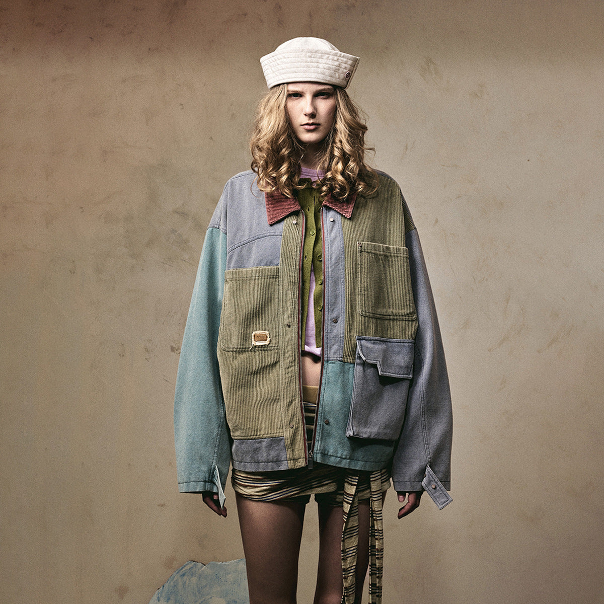 Color blocked workwear jacket vintage corduroy jacket
