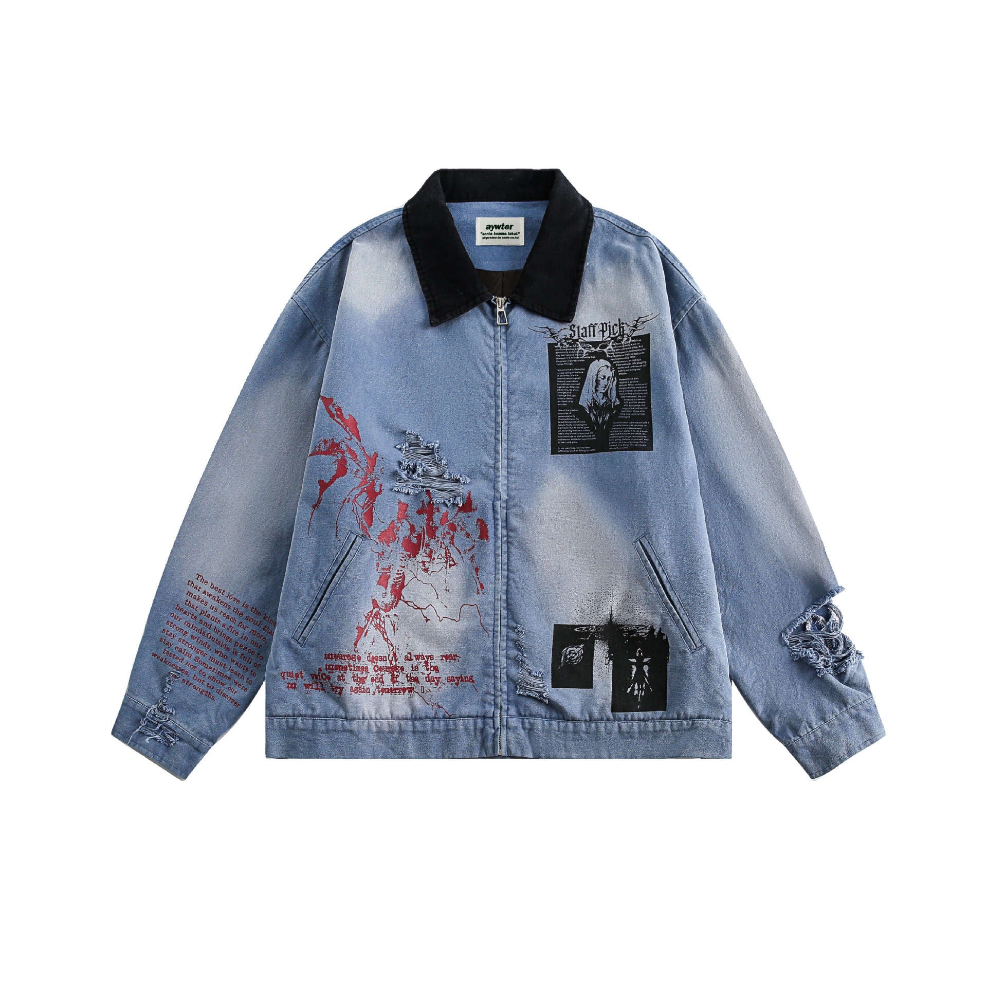 Street Style Literary Collage Denim Jacket
