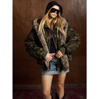 Oversized Camo Fur-Trimmed Winter Coat