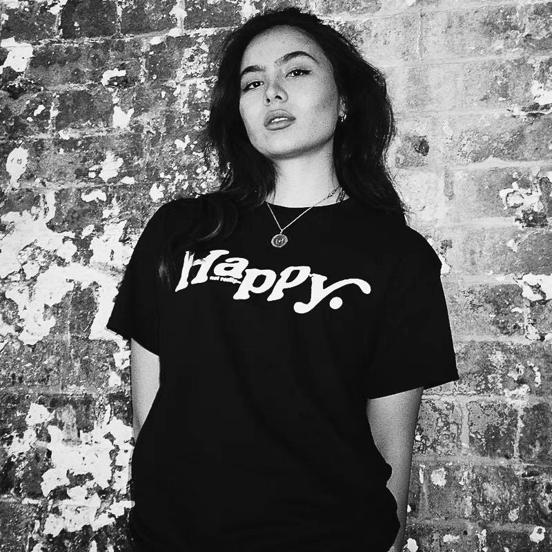Happy Not Really Minimalist Letter Print Loose Cotton Short Sleeve T-Shirt for Women