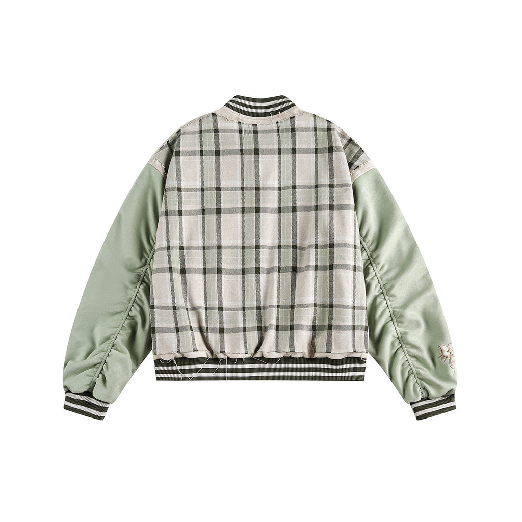 Embroidered Plaid Baseball Jacket