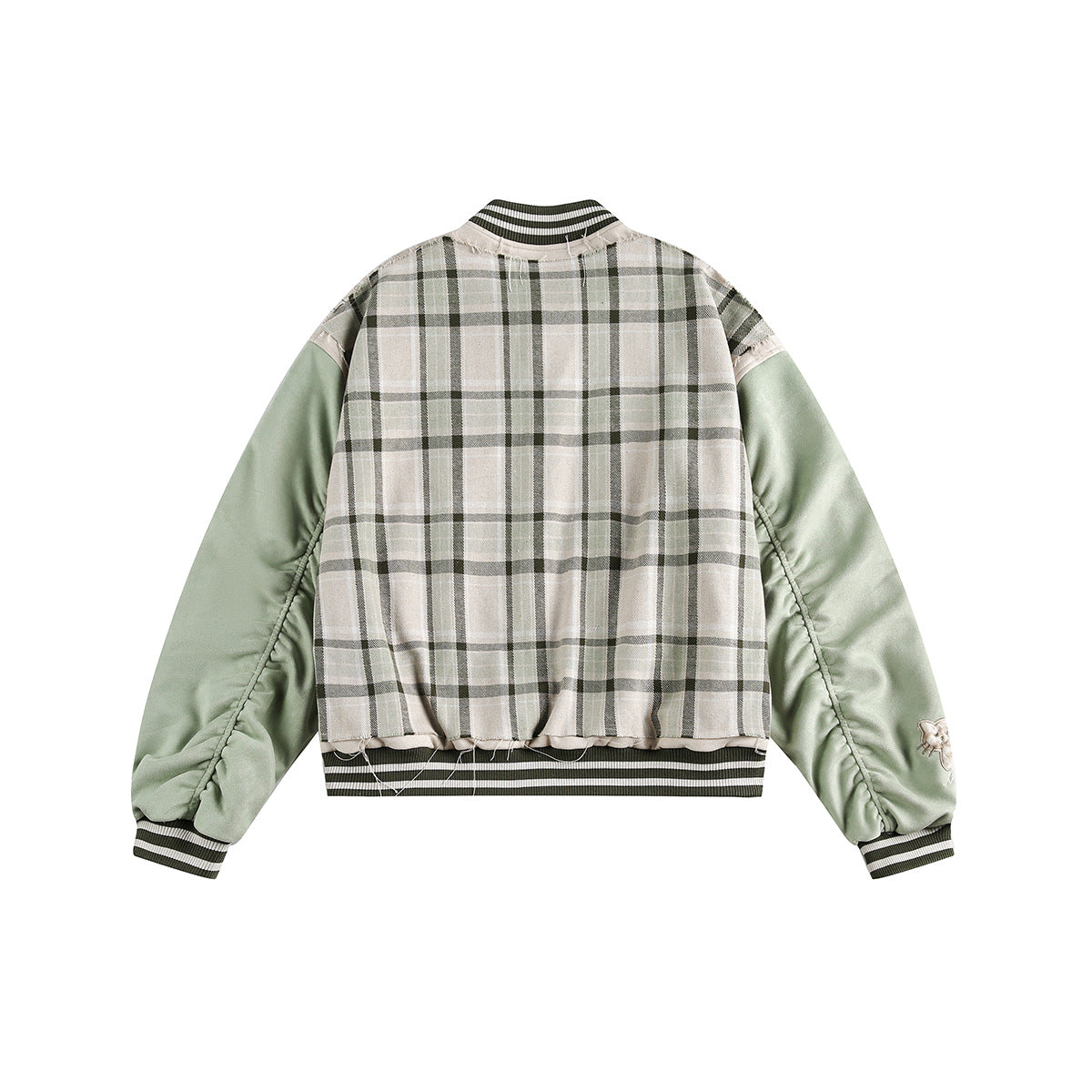 Embroidered Plaid Baseball Jacket