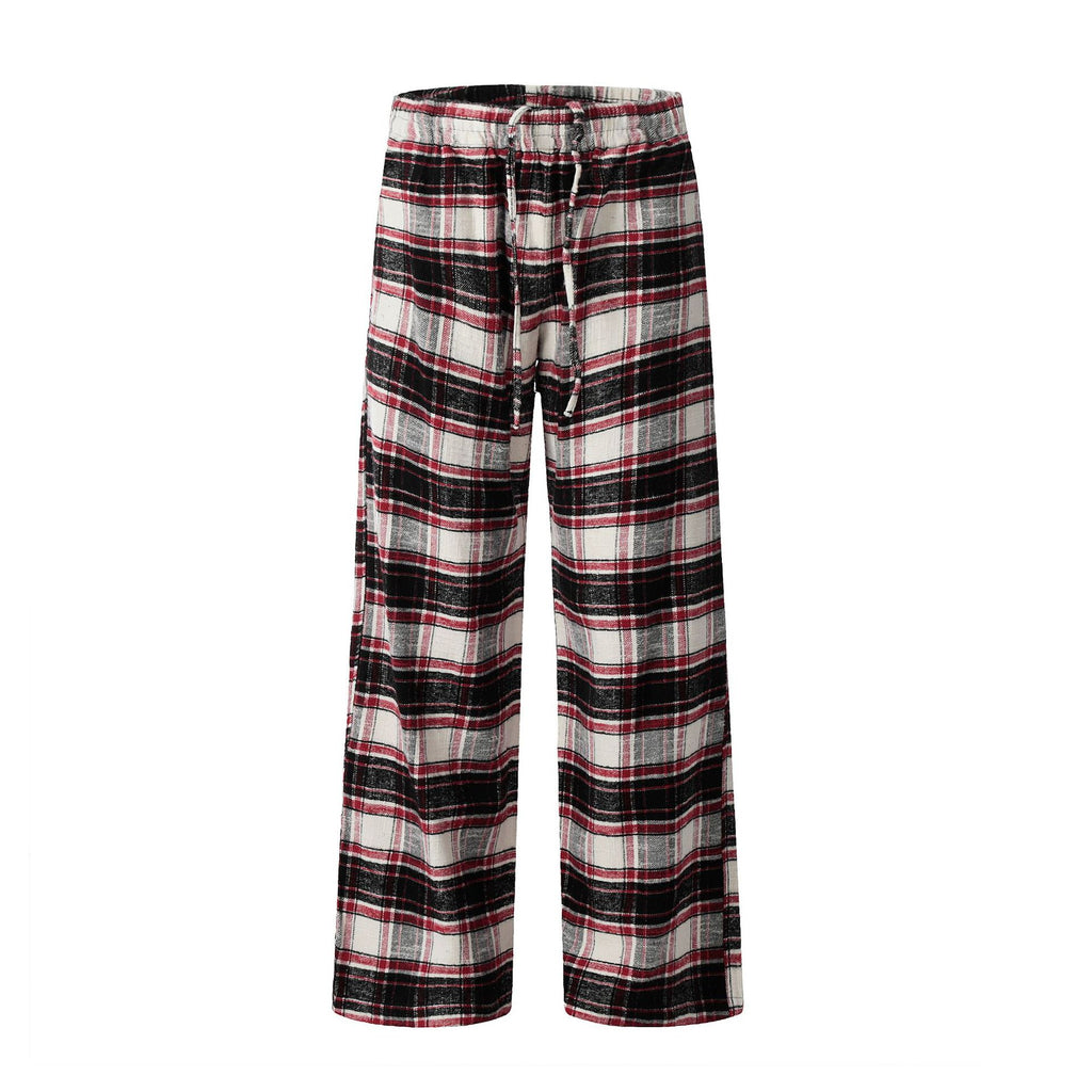 Block Red Plaid Casual Trousers