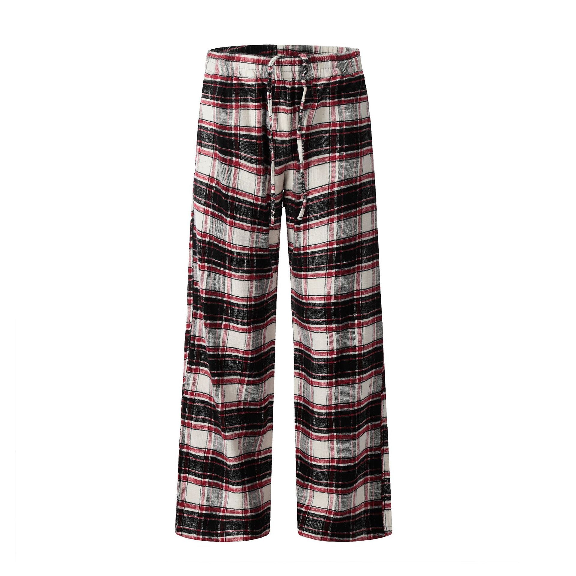 Block Red Plaid Casual Trousers