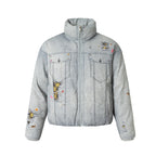 Distressed Denim-Effect Puffer Jacket