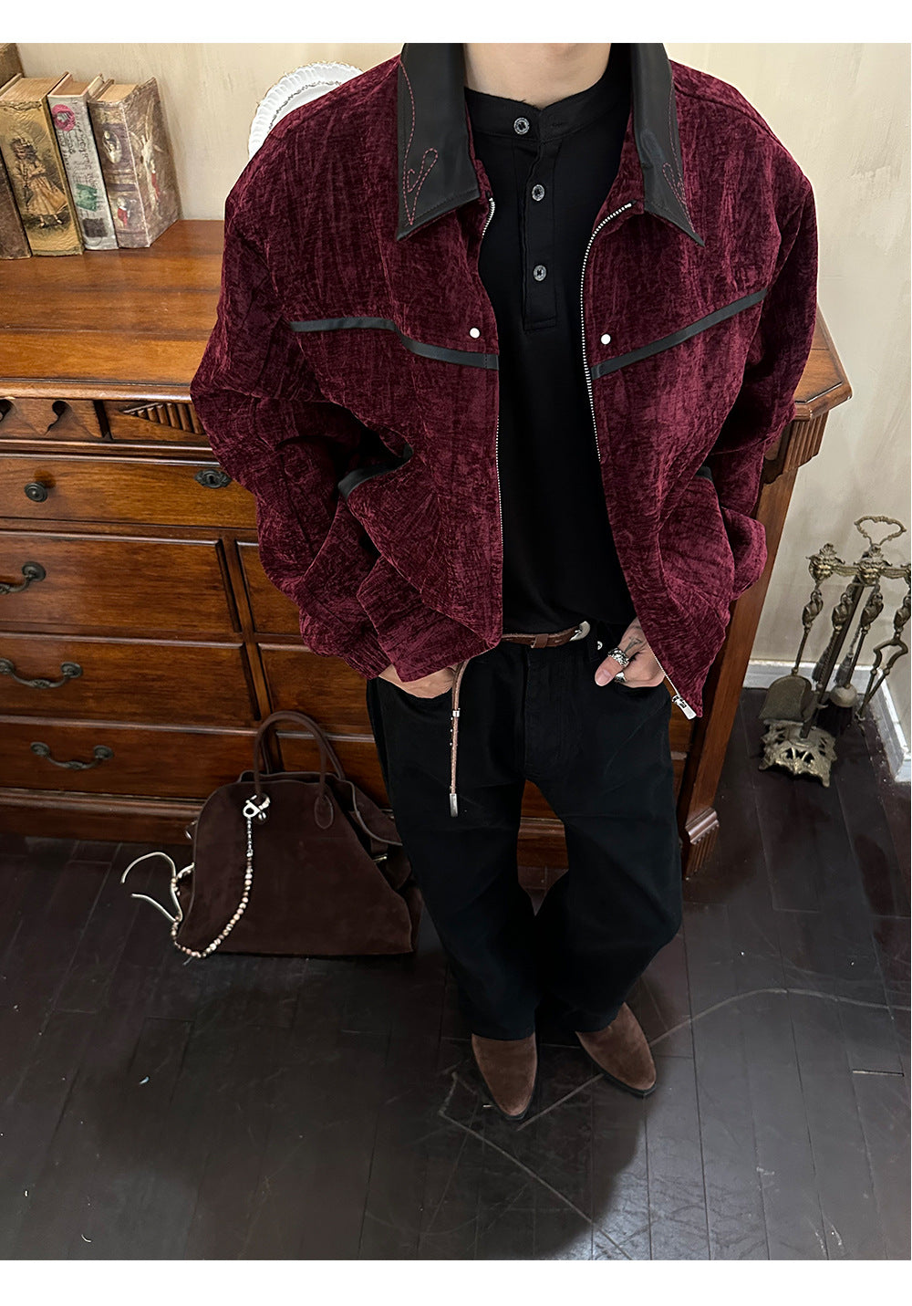 Velvet Luxury Leather Inserts Jacket