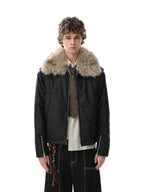 Short Style Leather Fur Collar Jacket