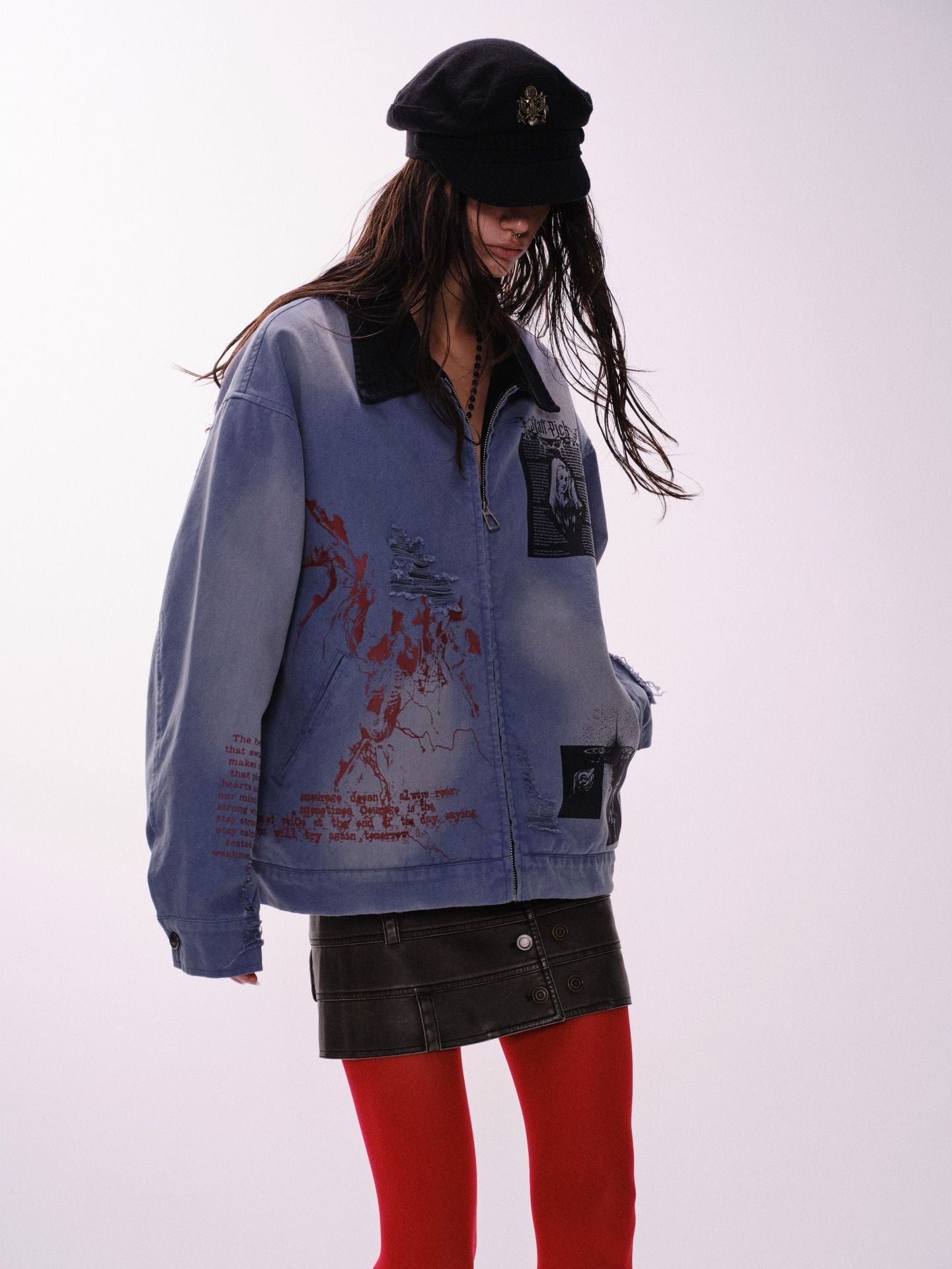 Street Style Literary Collage Denim Jacket