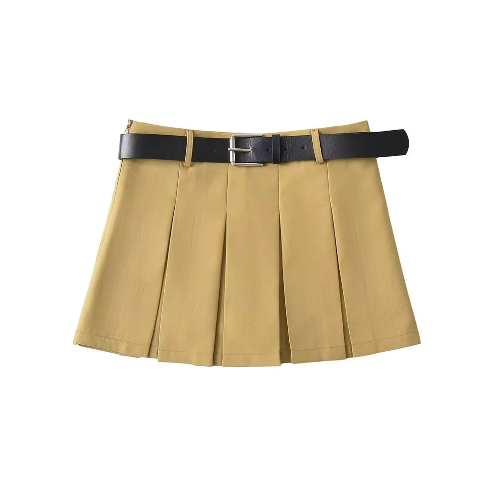 Waist Belt Pleated Skirt