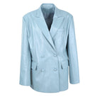 Blue Leather Casual Blazer Jacket