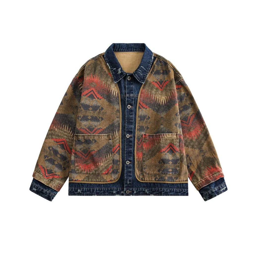 Street Western Jacquard Denim Jacket