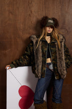 Oversized Camo Fur-Trimmed Winter Coat