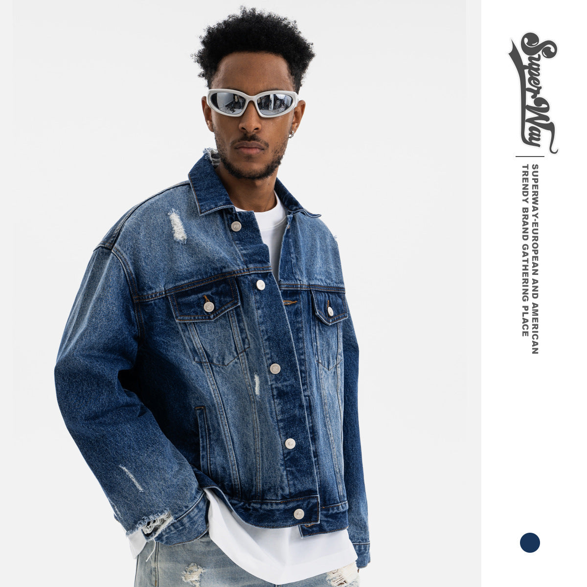 Washed Distressed Heavyweight Denim Jacket for Men