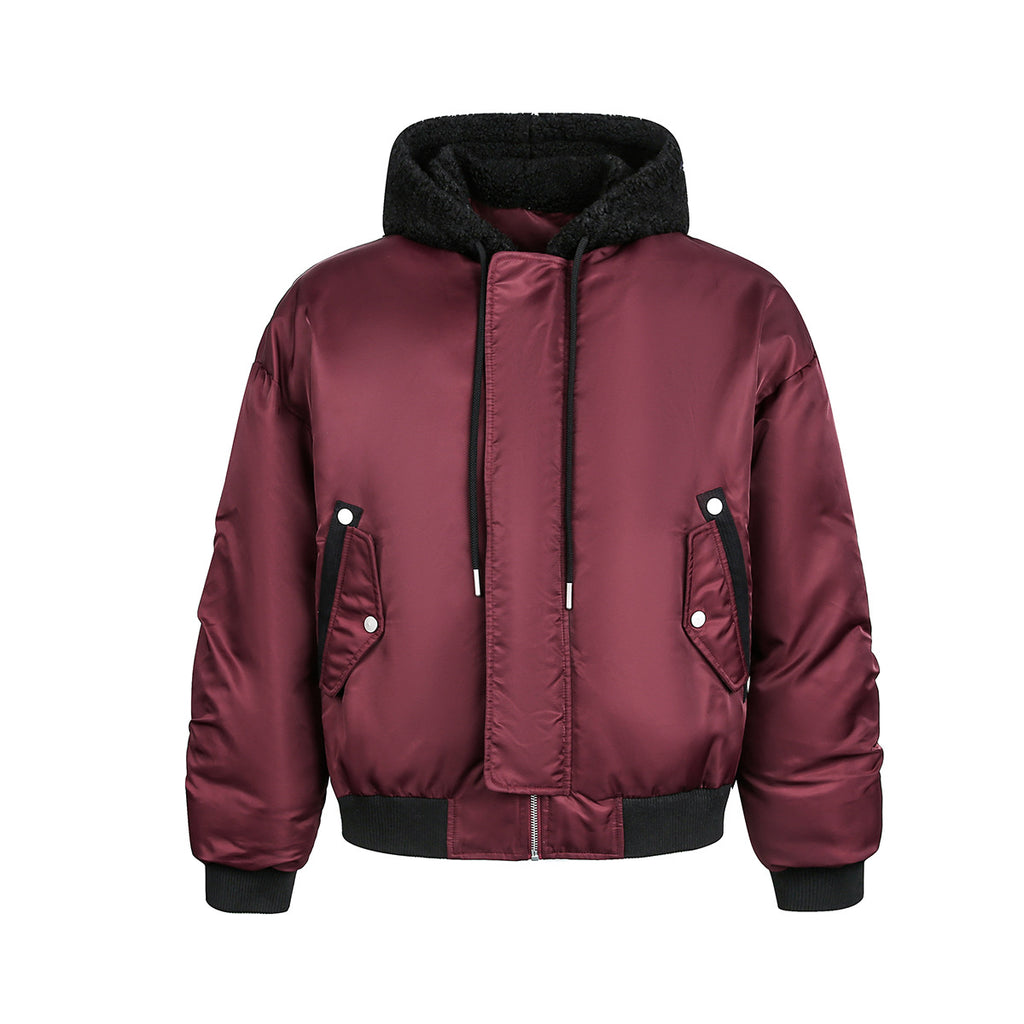 Lamb Wool Spliced Hooded Cotton Jacket