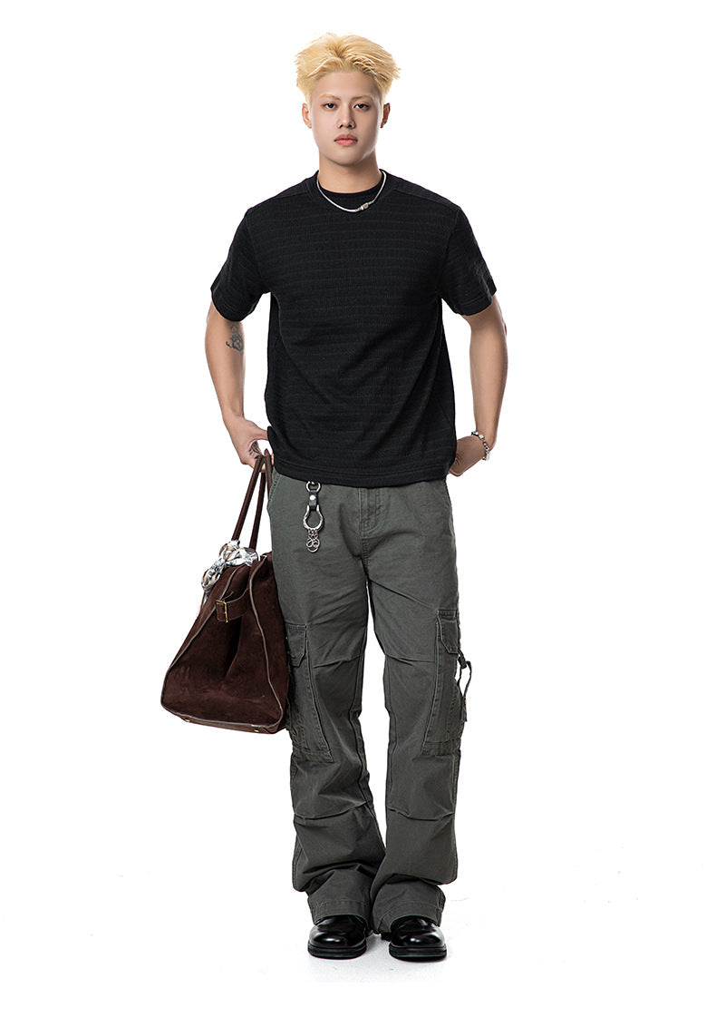 Jacquard Crew Neck Short Sleeve T-Shirt