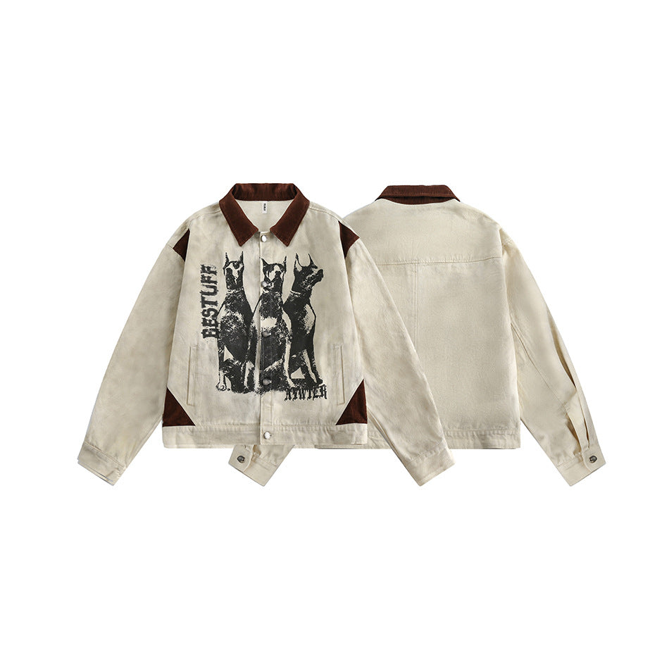 Street Style Patchwork Washed Vintage Graffiti Jacket