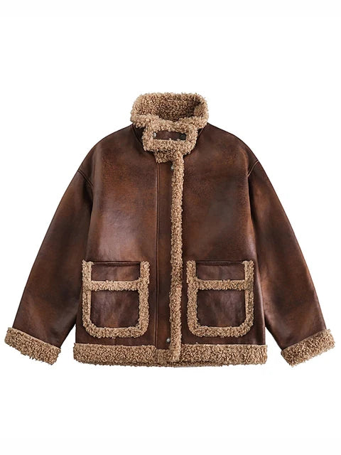 Classic Brown Shearling-Lined Winter Jacket