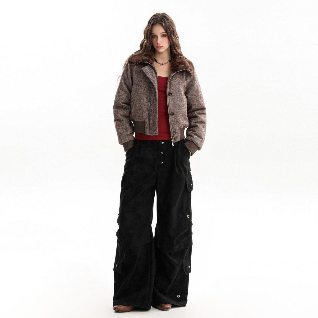 Retro-Inspired Fur Collar Jacket