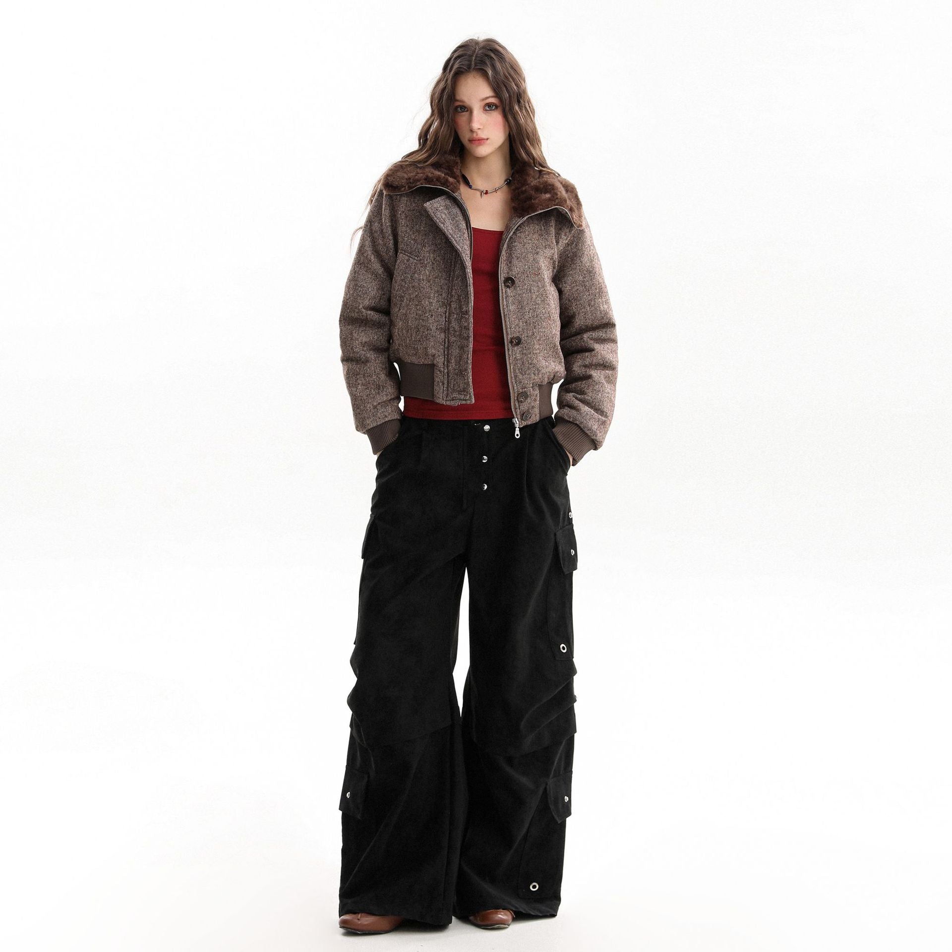 Retro-Inspired Fur Collar Jacket