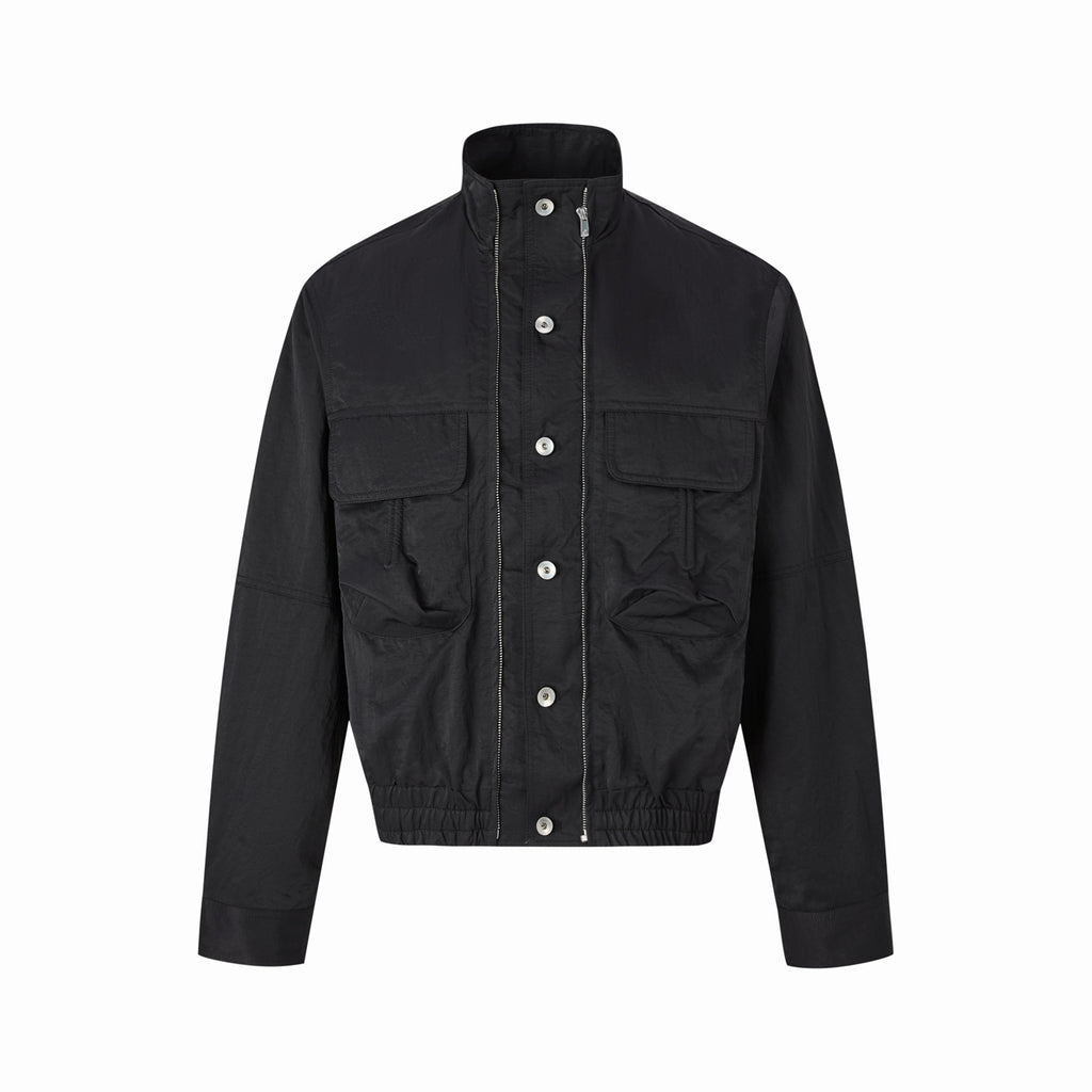 Wide Boxed Nylon Stand Collar Jacket