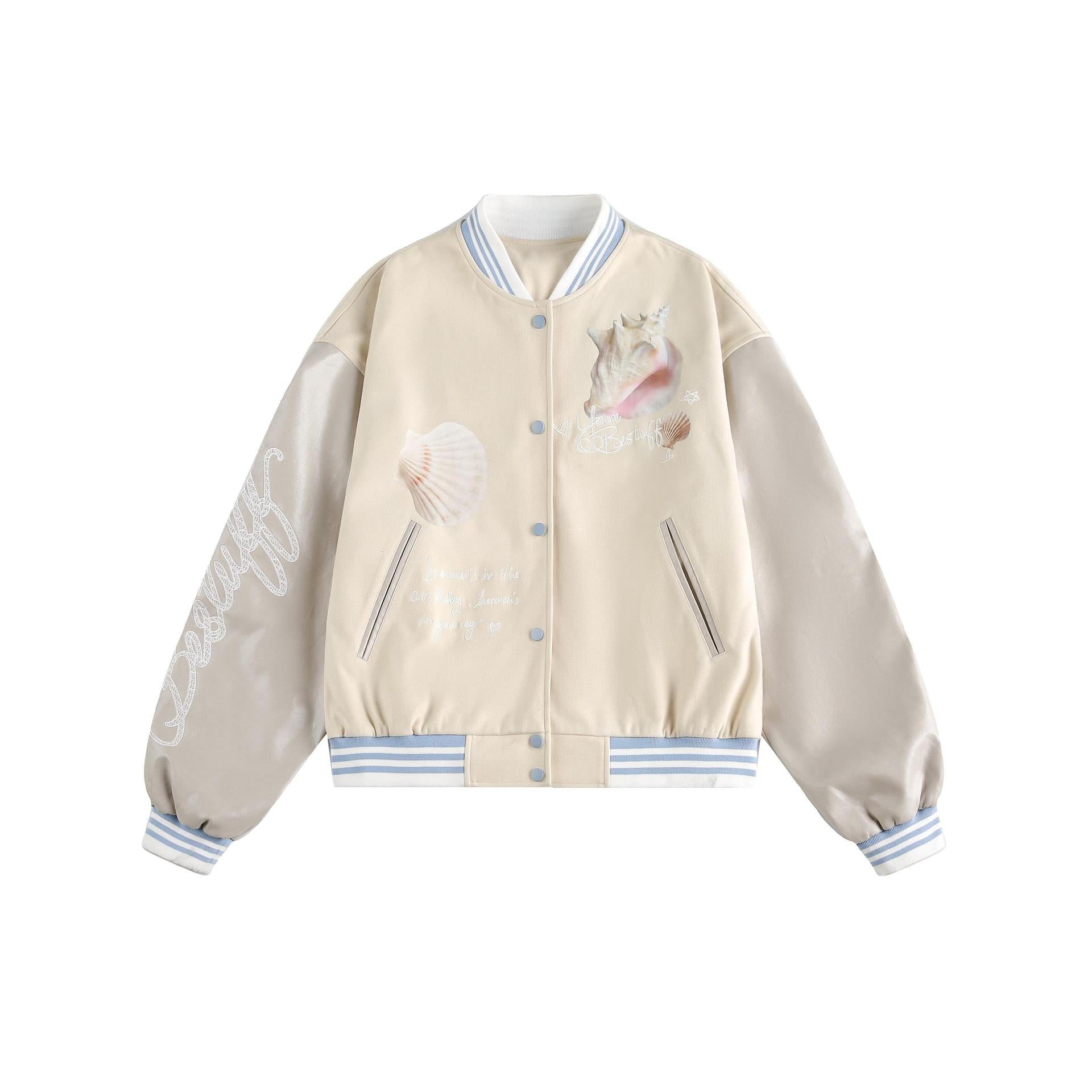 Printed PU Patchwork Casual Jacket