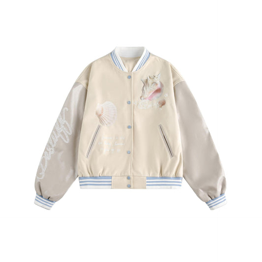 Printed PU Patchwork Casual Jacket