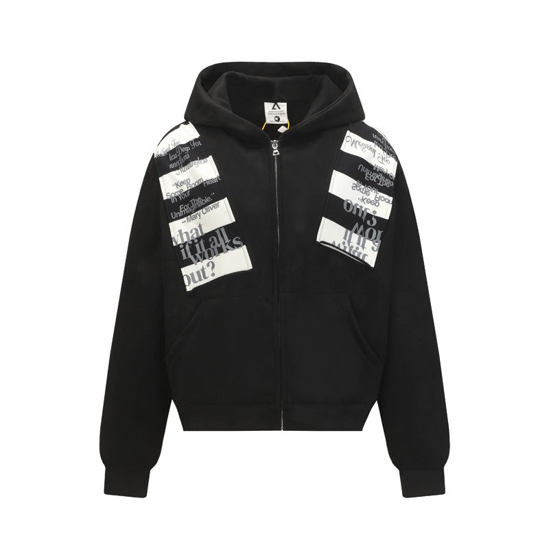 Letter Patch Suede Hooded Sweatshirt